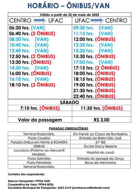 Horários dos Ônibus