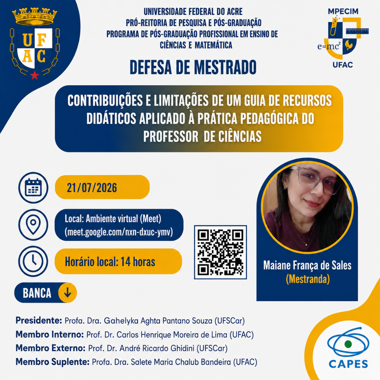 Defesa de Mestrado doscente Maiane França de Sales