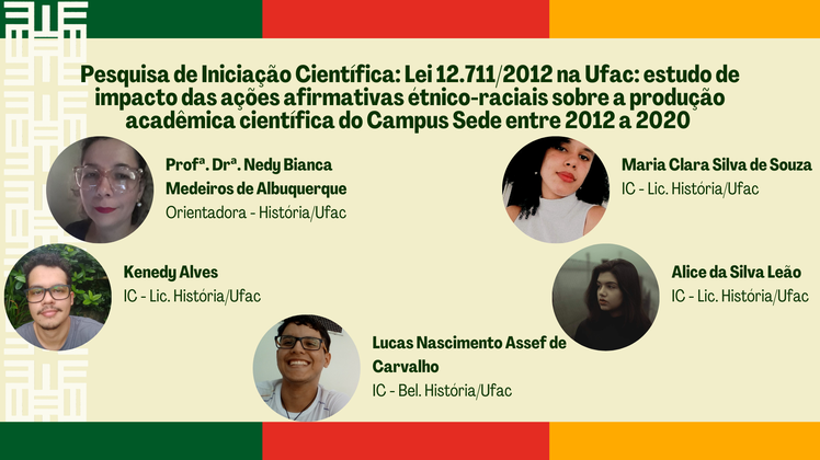 Card IC Lei 12.711_2012 na Ufac estudo de impacto das ações afirmativas étnico-raciais sobre a produção acadêmica científica do Campus Sede entre 2012 a 2020.png Card IC Lei 12.711_2012 na Ufac estudo de impacto das ações afirmativas étnico-raciais sobre a produção acadêmica científica do Campus Sede entre 2012 a 2020.png