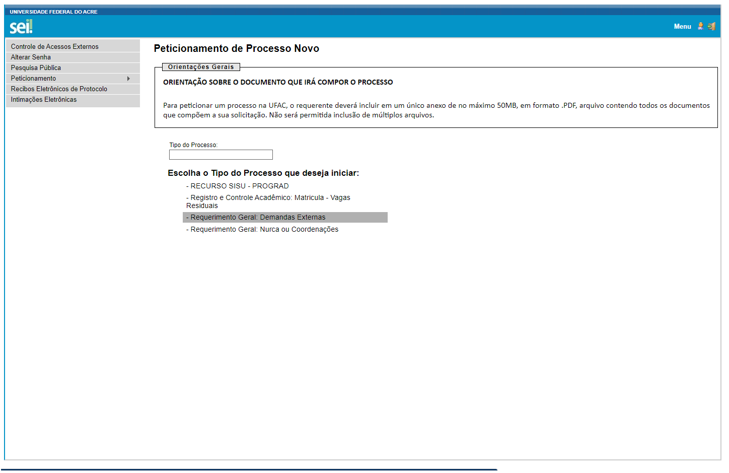 Leias as orientações sobre o tipo de processo >> faça o resumo do seu pedido >> acesse o formulário do requerimento >> escolha o nível de acesso >> selecione o tipo de documento >> escolha o formato >> clique em peticionar no canto direito da página