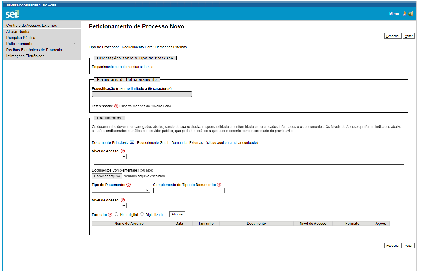Abrirá o formulário de requerimento >> preencha o formulário >> clique em salvar